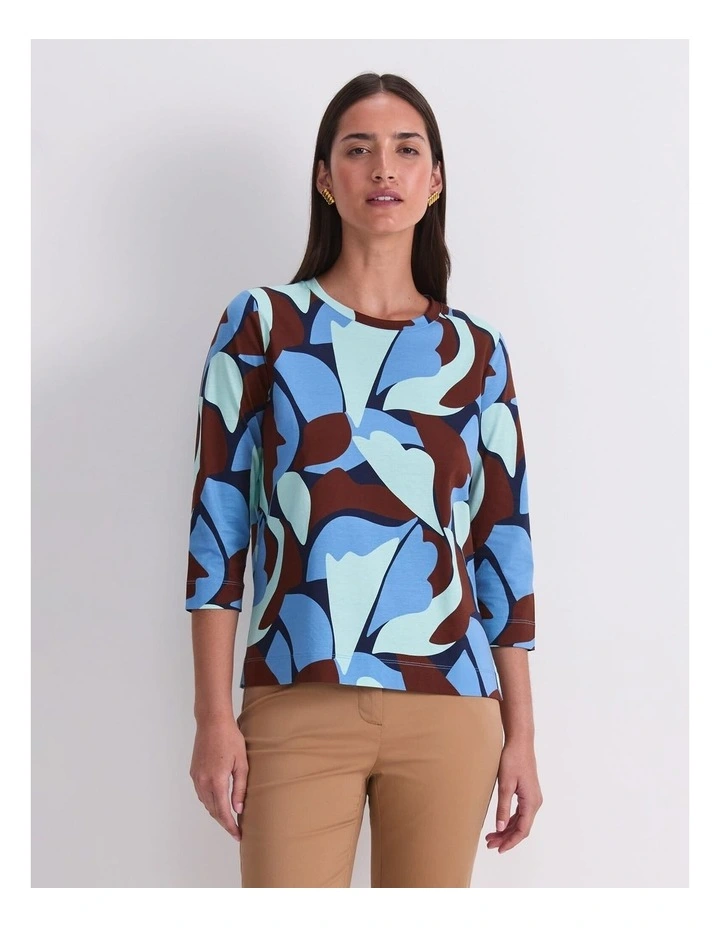 Geometric 3/4 Mercerised Tee in Multi image 1