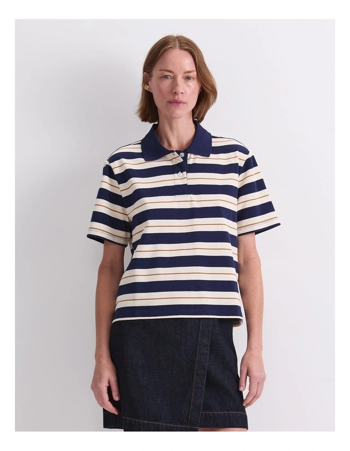 Anahit Stripe Polo T-shirt in Camel image 1