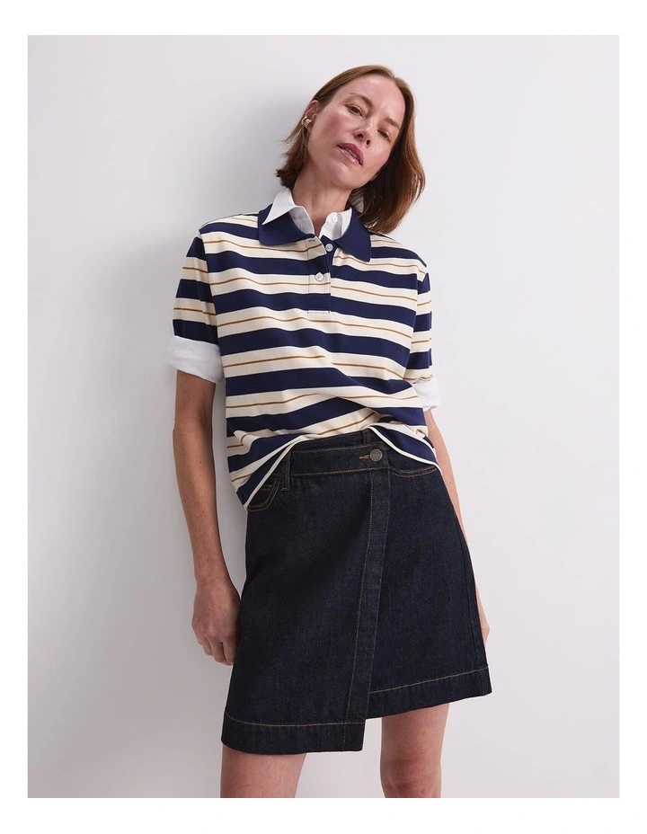 Anahit Stripe Polo T-shirt in Camel image 3