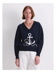 Anchor Jacquard Sweater in Blue