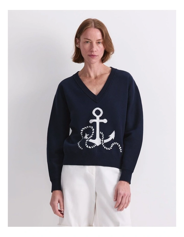 Anchor Jacquard Sweater in Blue image 1