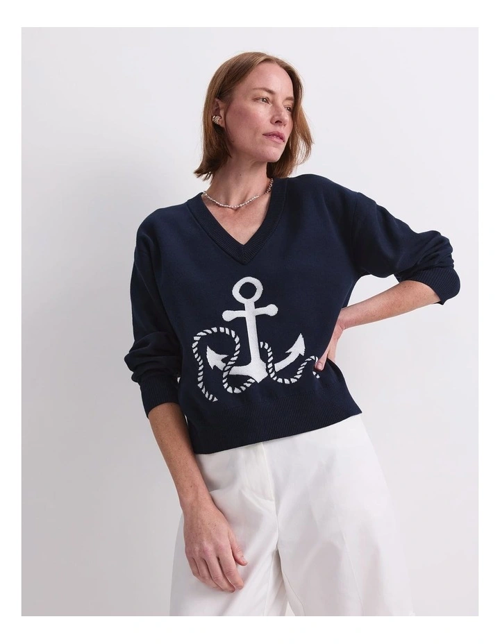 Anchor Jacquard Sweater in Blue image 5