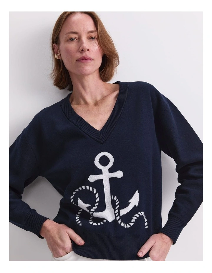 Anchor Jacquard Sweater in Blue image 6