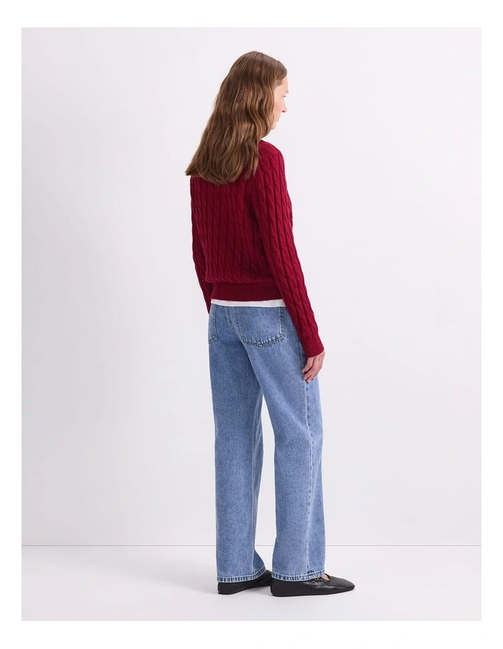 Merino Cable Cardigan in Red image 2