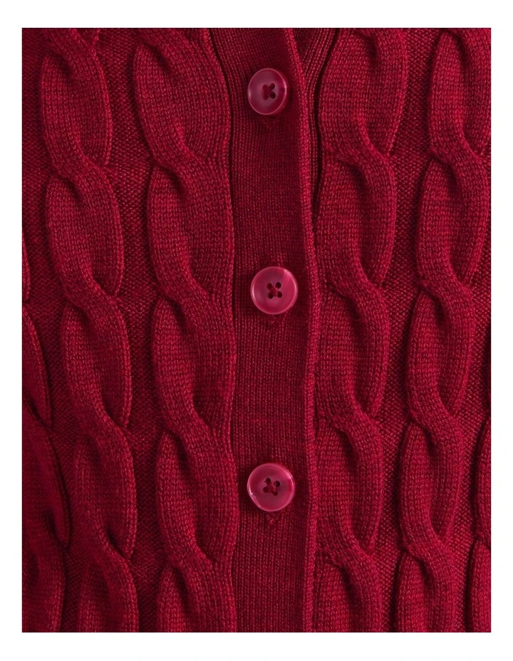 Merino Cable Cardigan in Red image 5