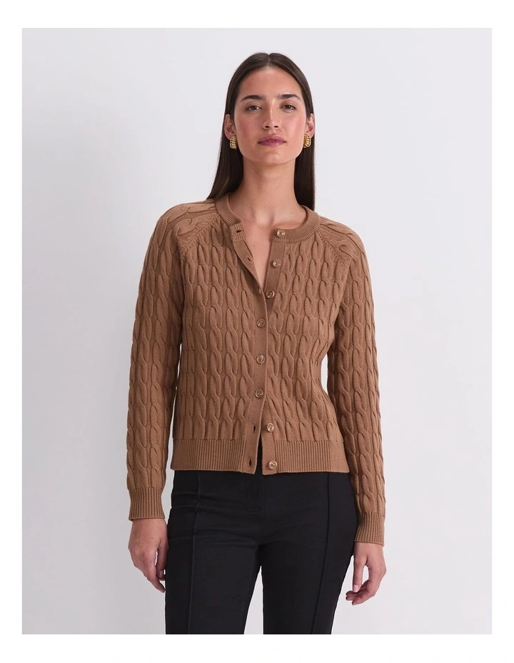 Merino Cable Cardigan in Camel image 1