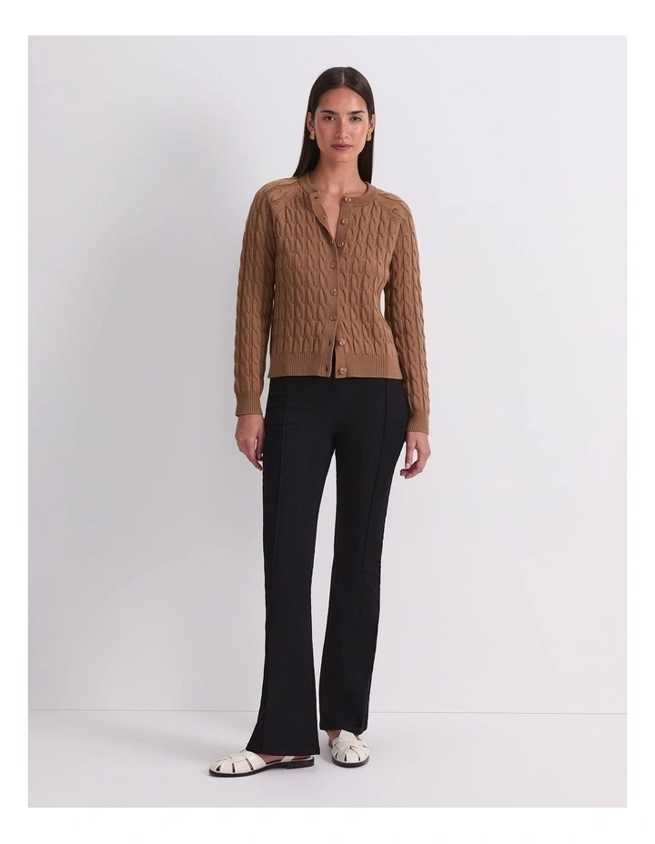 Merino Cable Cardigan in Camel image 3