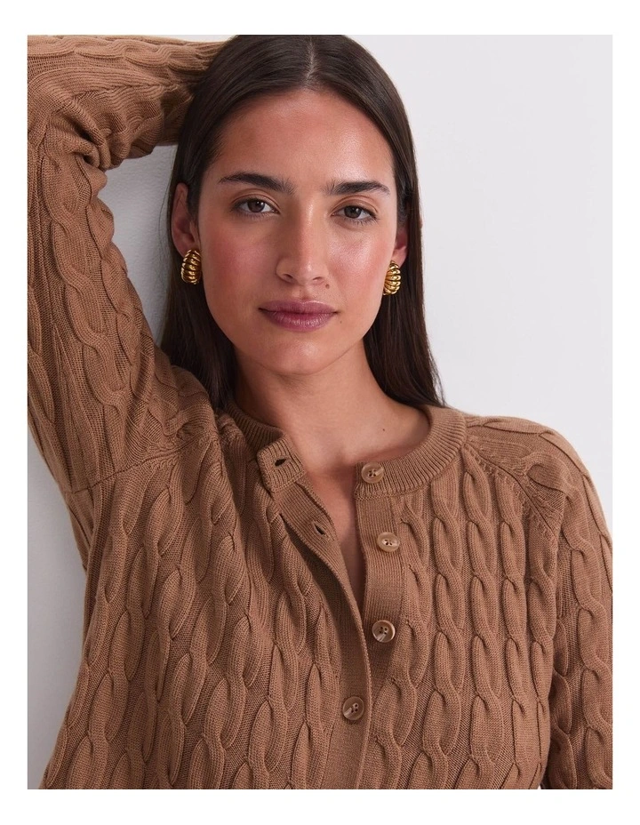 Merino Cable Cardigan in Camel image 4