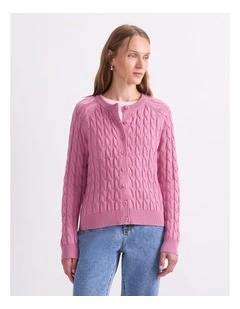 Merino Cable Cardigan in Pink