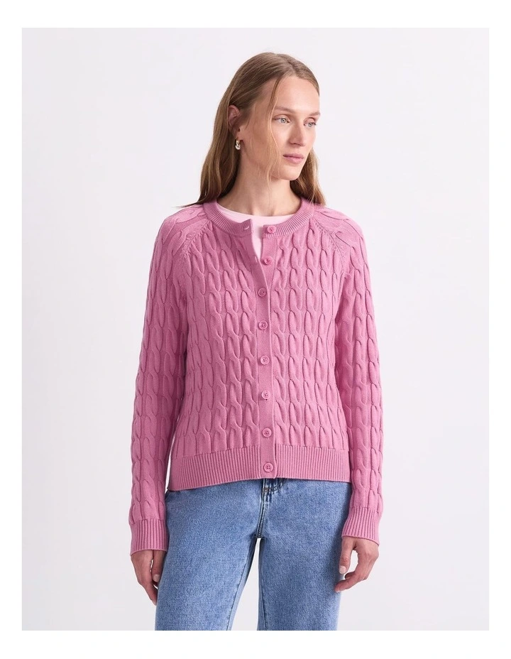 Merino Cable Cardigan in Pink image 1