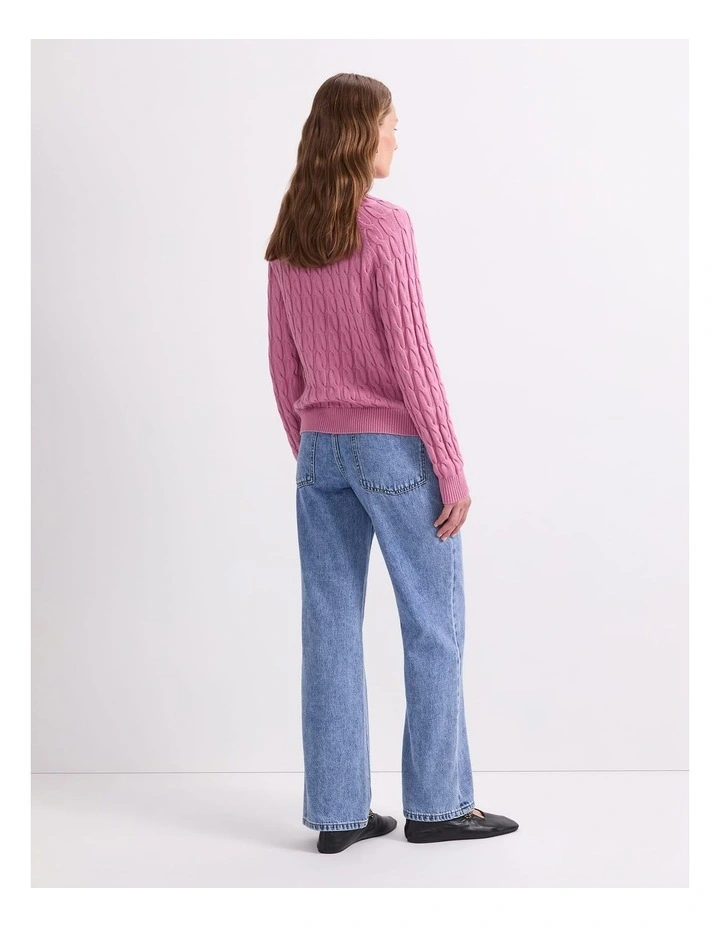 Merino Cable Cardigan in Pink image 2