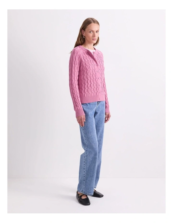 Merino Cable Cardigan in Pink image 3
