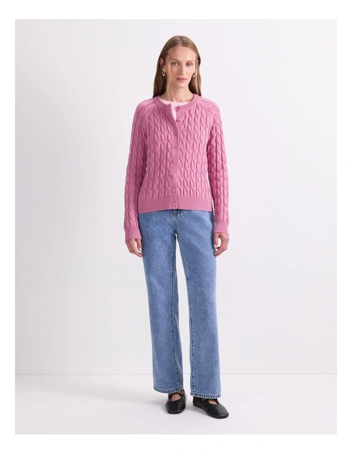 Merino Cable Cardigan in Pink image 4