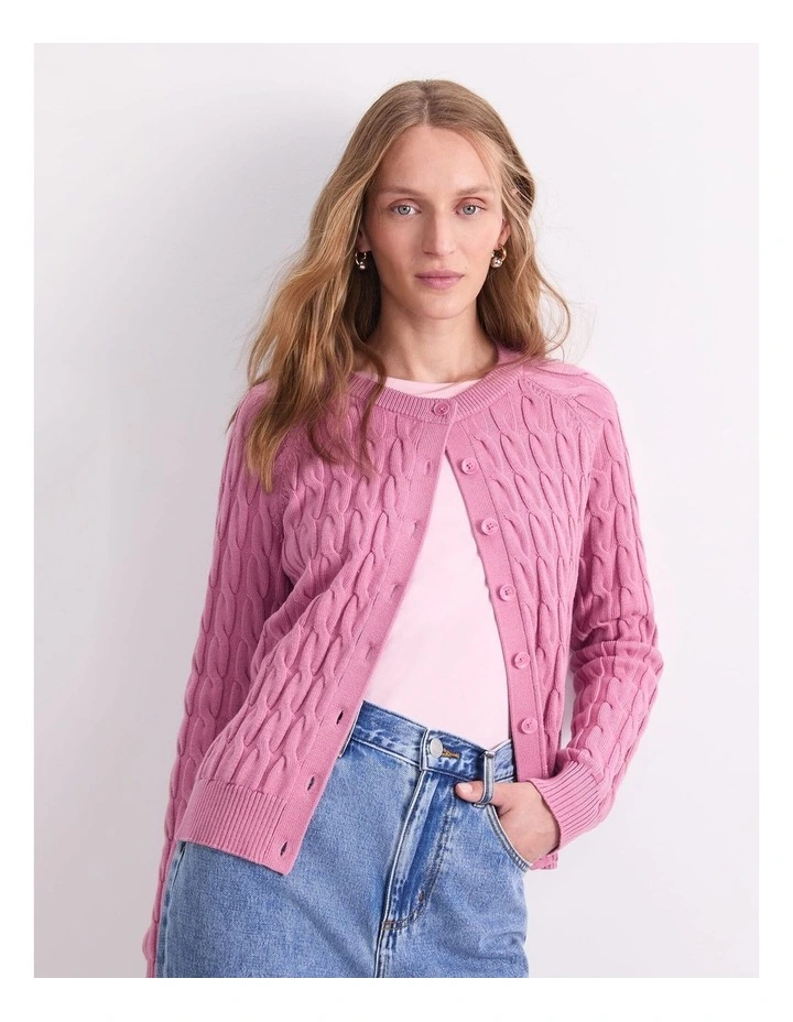Merino Cable Cardigan in Pink image 5