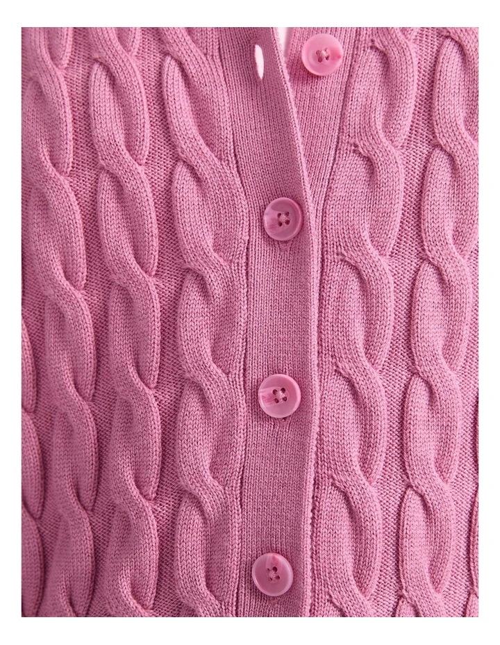Merino Cable Cardigan in Pink image 6