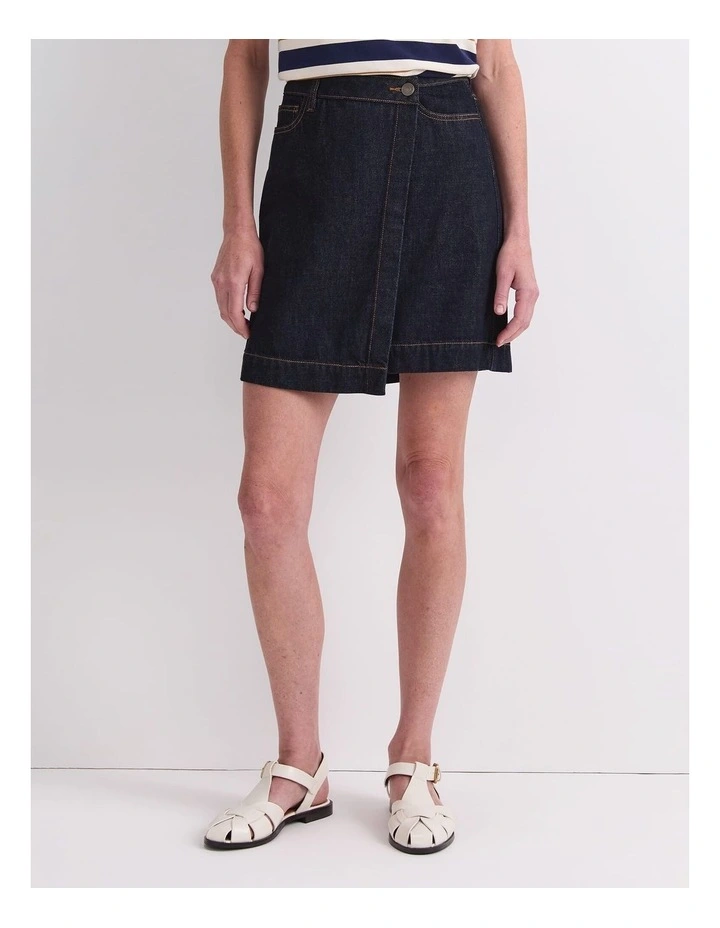Simmi Denim Wrap Skirt in Raw Indigo image 1