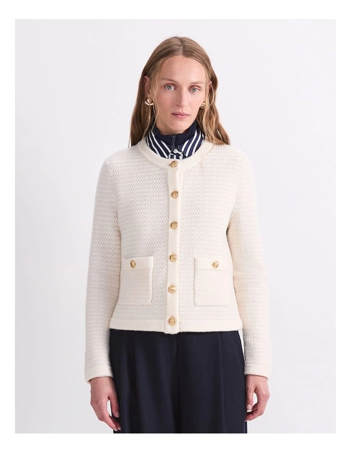 Joyce Merino Wool Cardigan in Cream image 1