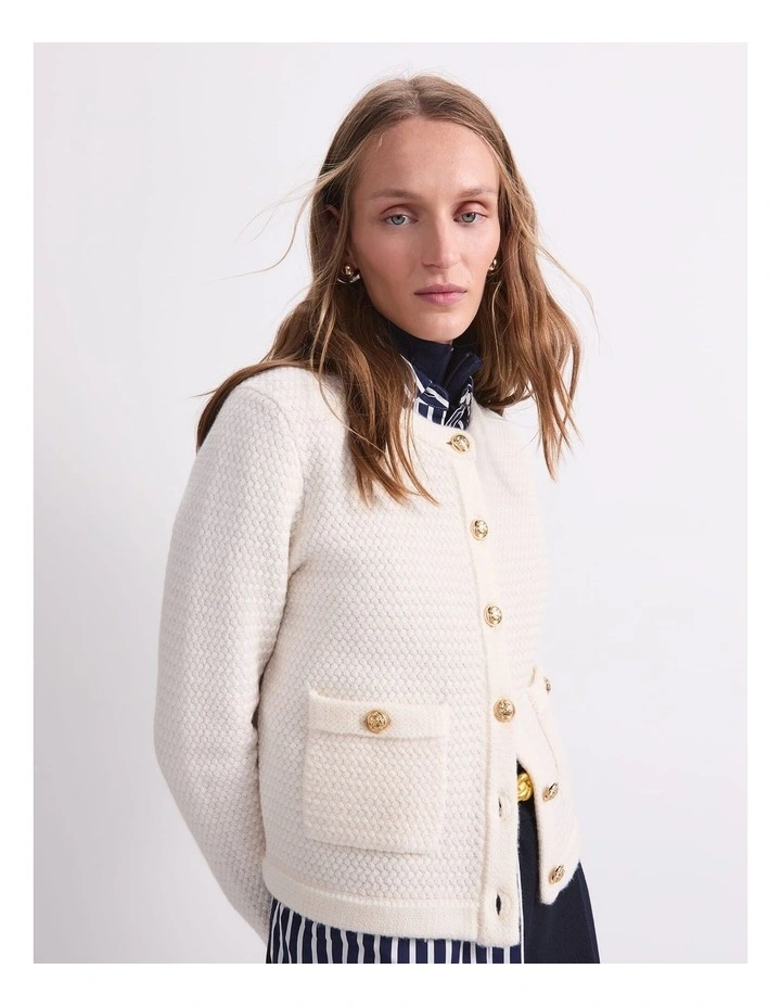 Joyce Merino Wool Cardigan in Cream image 5