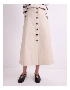 Audrey Button Through Skirt in Beige