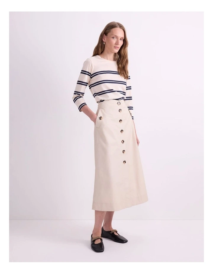 Audrey Button Through Skirt in Beige image 3