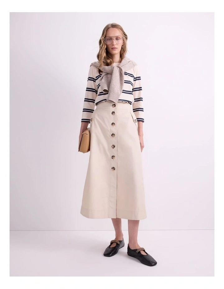 Audrey Button Through Skirt in Beige image 5
