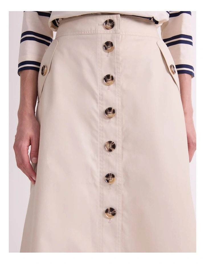 Audrey Button Through Skirt in Beige image 6
