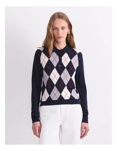 Francis Argyle Polo Knit Top in Blue