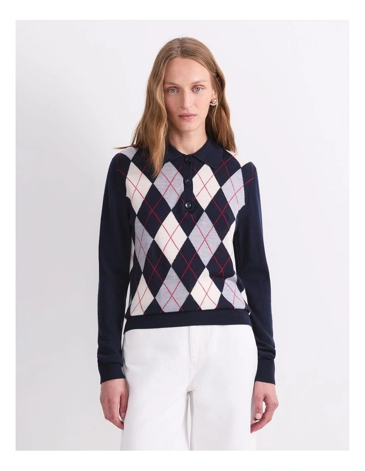 Francis Argyle Polo Knit Top in Blue image 1