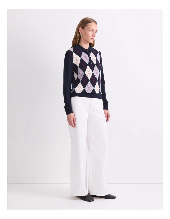 Francis Argyle Polo Knit Top in Blue image 3