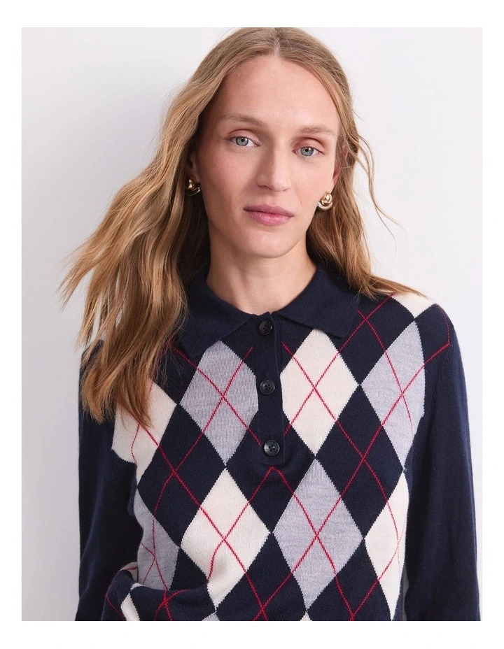 Francis Argyle Polo Knit Top in Blue image 6