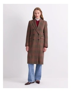 Gia Double Breasted Check Coat in Multi