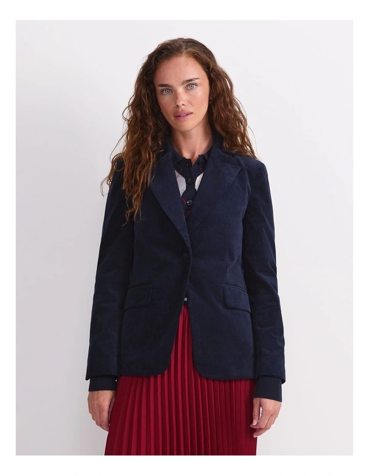 Thea Velvet Blazer in Blue image 1