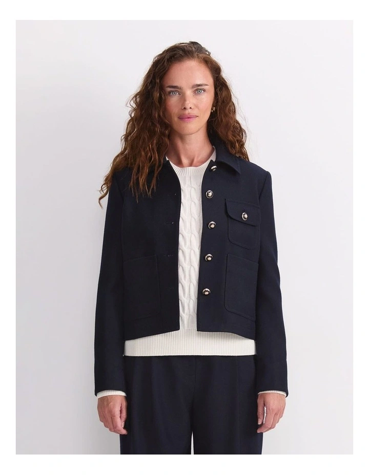 Frankie Twill Cropped Jacket in Blue image 1