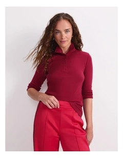 Lucy Snap Funnel Neck Top in Red
