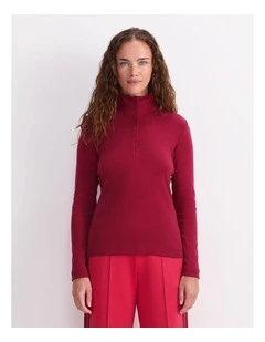 Lucy Snap Funnel Neck Top in Red