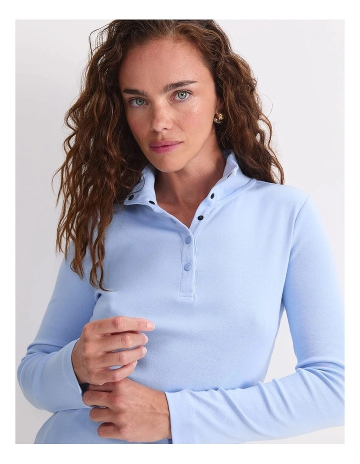 Lucy Snap Funnel Neck Top in Blue image 5
