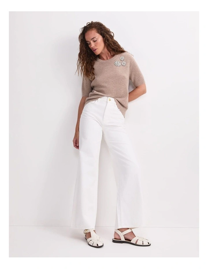 Pearl Embellished Tee in Beige image 3