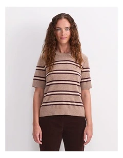 Pearl Crew Neck Knit in Camel/Multi