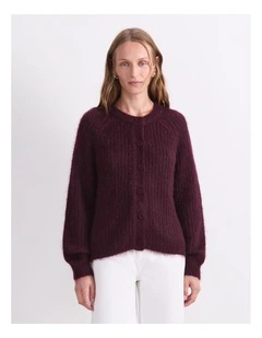 Tatiana Mohair Twist Cardigan in Wine