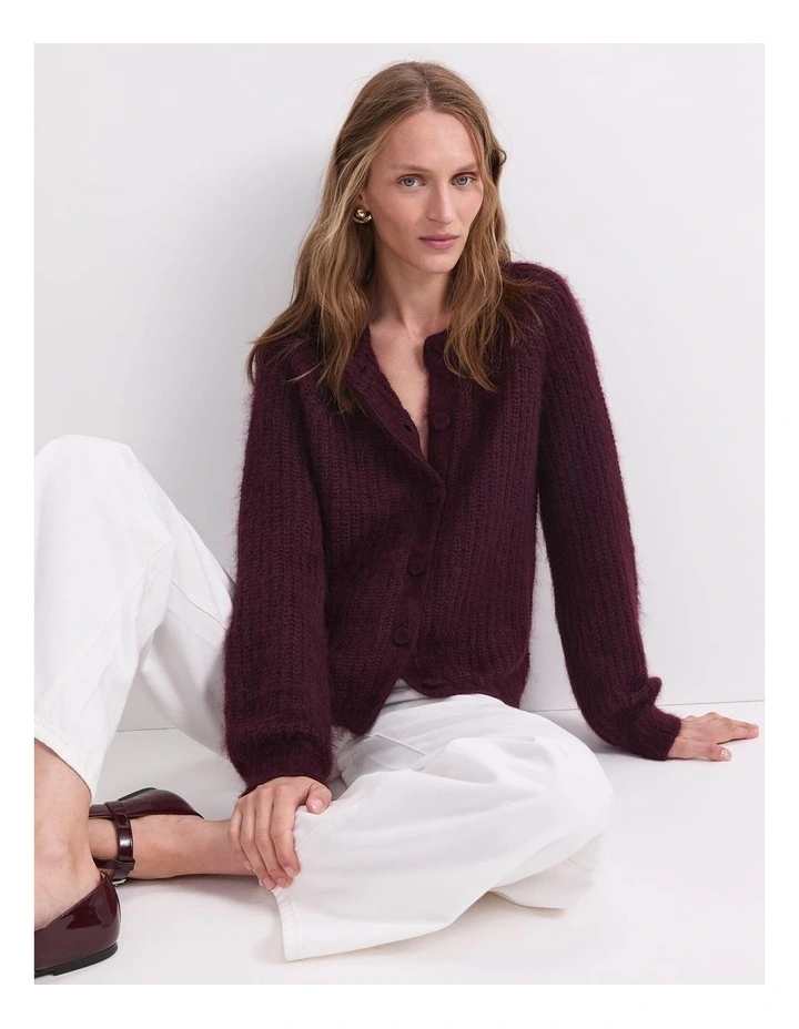Tatiana Mohair Twist Cardigan in Wine image 5