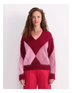 Tatiana Mohair Argyle Knit in Wine