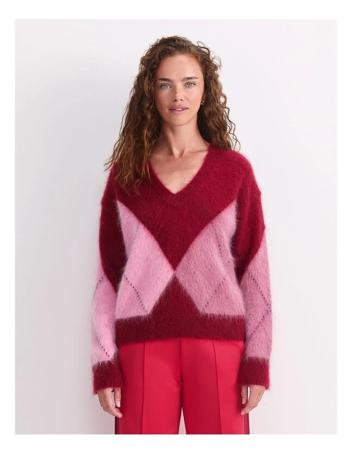 Tatiana Mohair Argyle Knit in Wine image 1