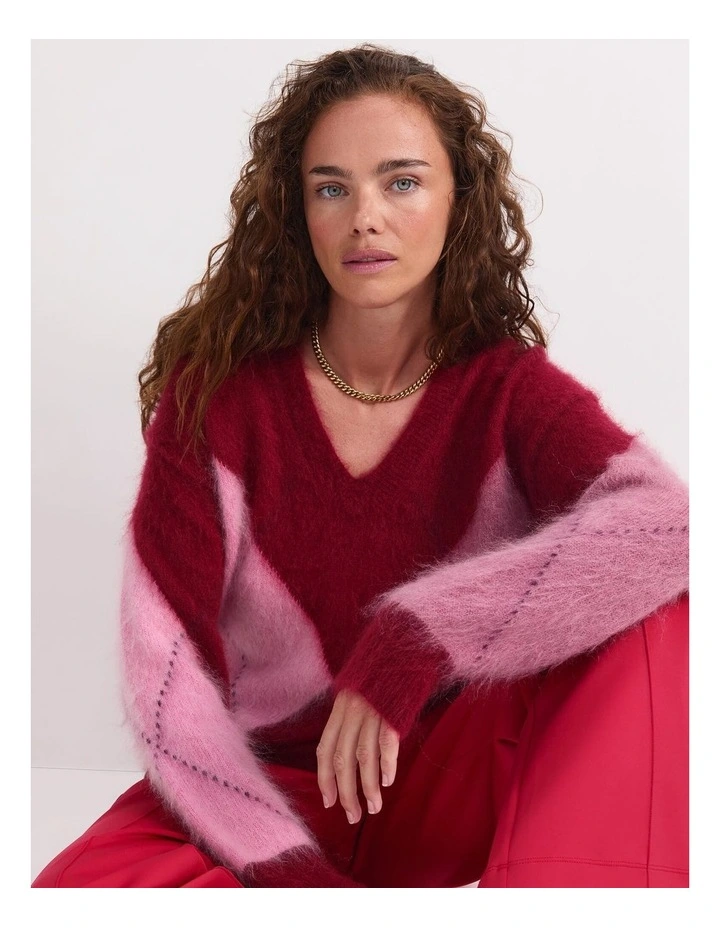 Tatiana Mohair Argyle Knit in Wine image 4