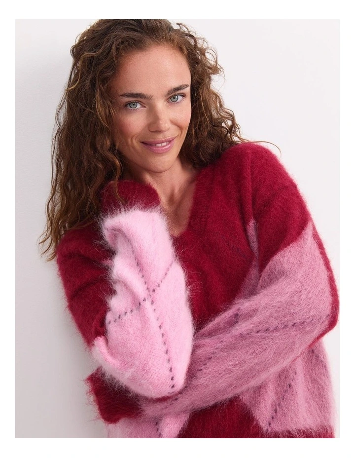 Tatiana Mohair Argyle Knit in Wine image 6