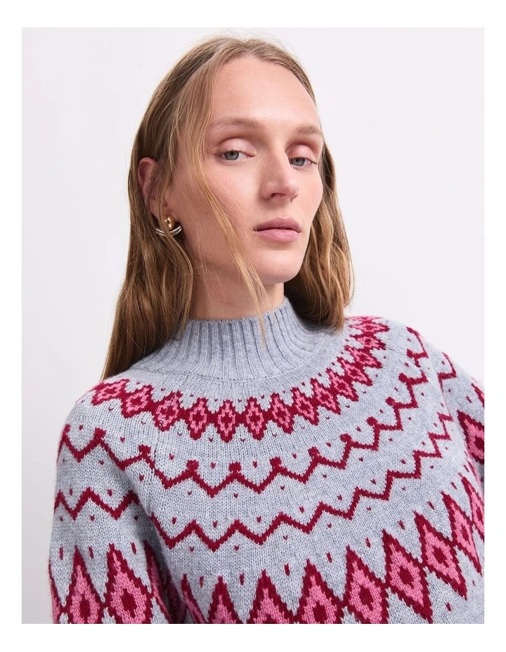 Sunshine Jacquard Sweater in Grey Melange image 5