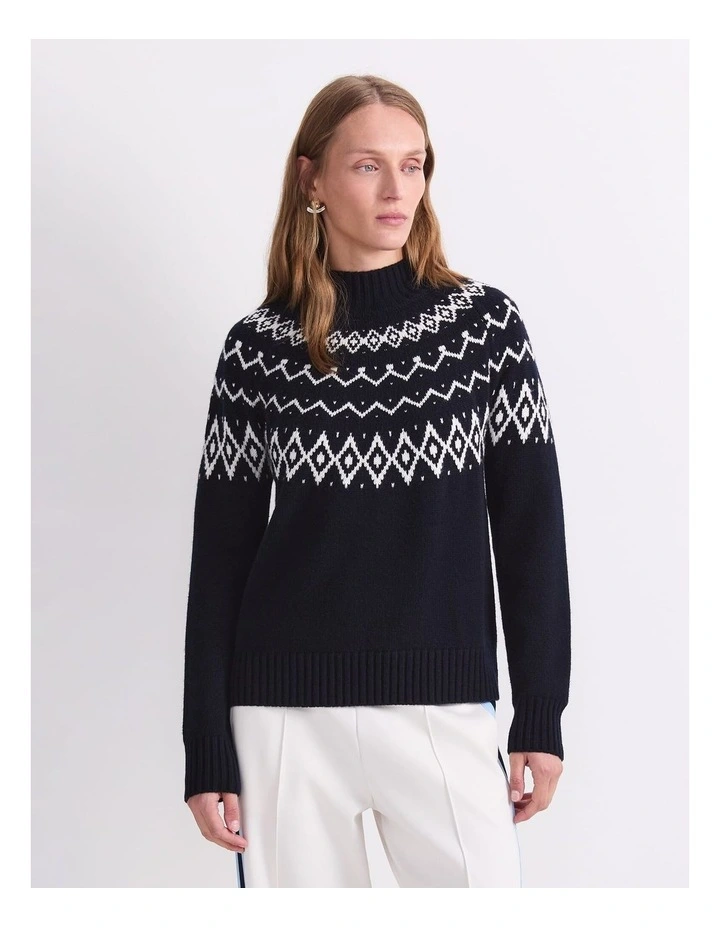 Sunshine Jacquard Sweater in Navy/White image 1