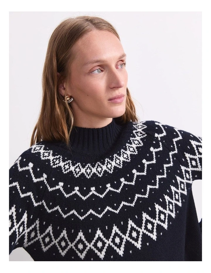 Sunshine Jacquard Sweater in Navy/White image 5