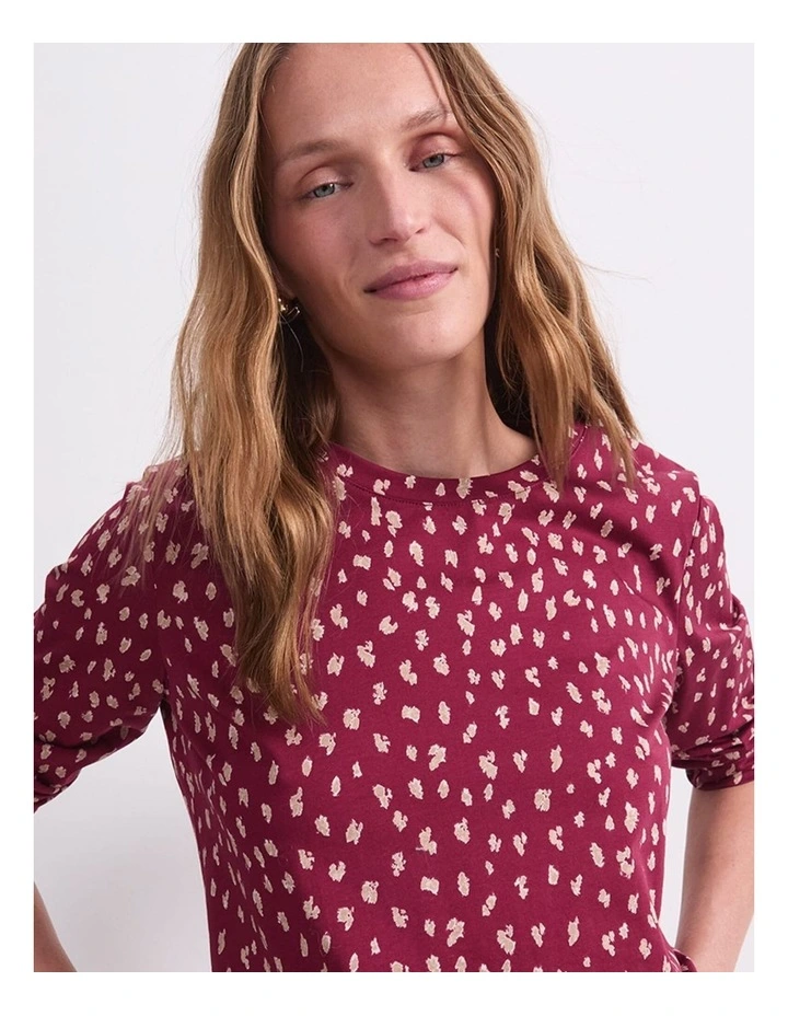 Jenny Half Sleeve Mercerised Tee in Wine image 5