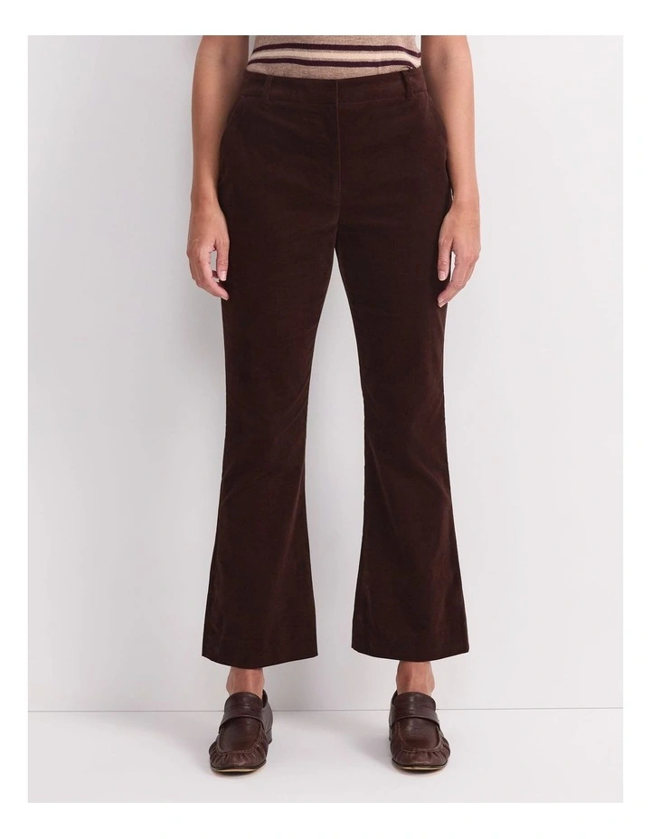 Thea Kick Flare Velvet Pant in Chocolate image 1
