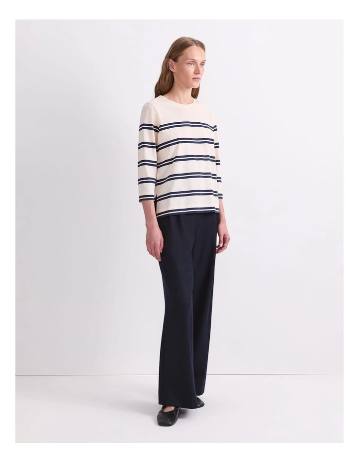 Stripe Half Sleeve Mercerised Tee in Winter White/Navy image 3